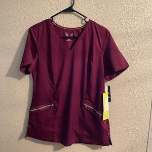 Smitten scrub top with rose gold zippers